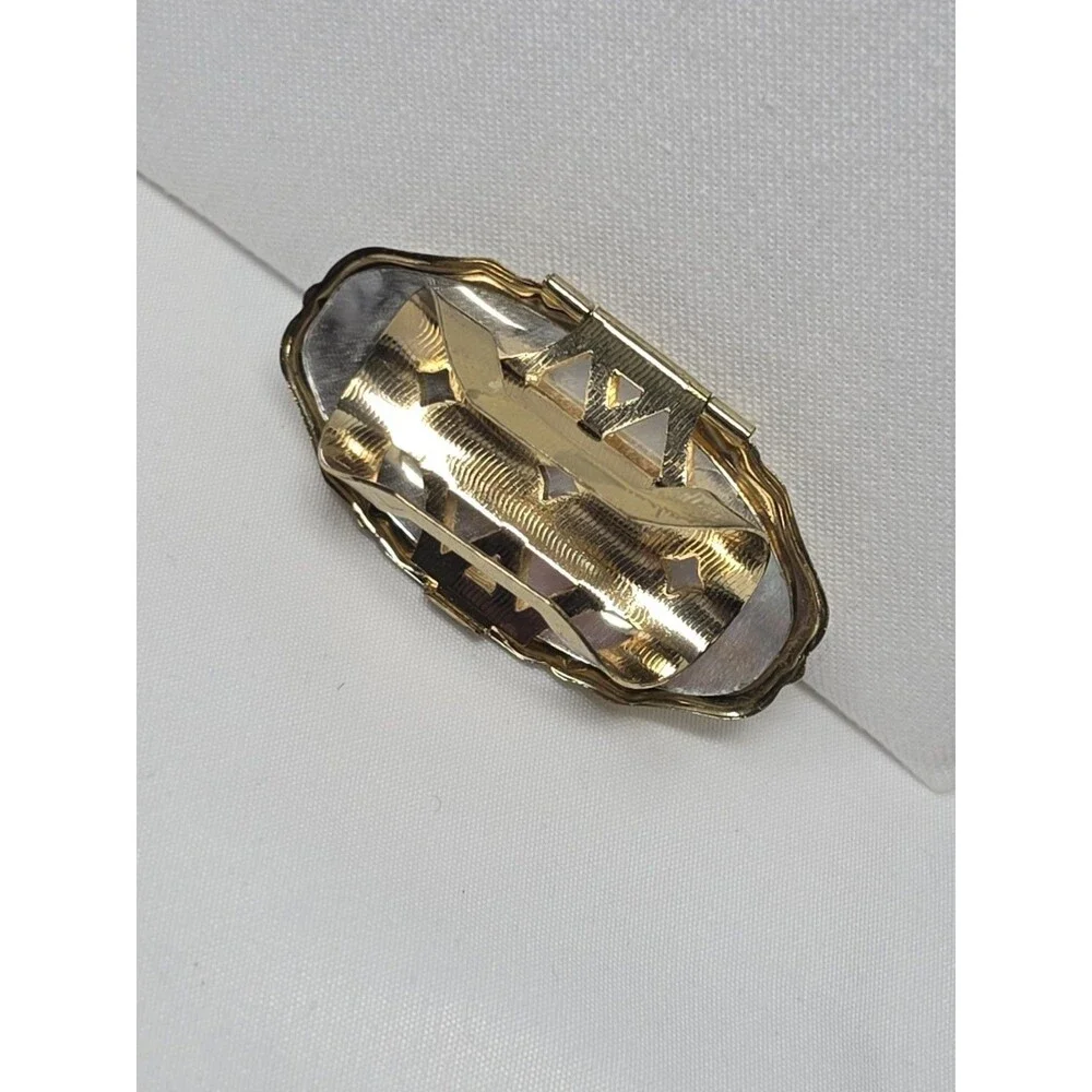 Vintage Lipstick Holder with Mirror Gold Tone Floral Decal Clip-On Vanity